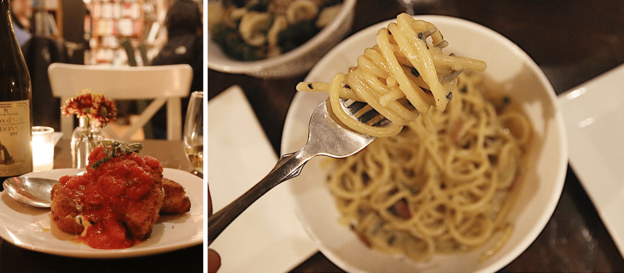 Da Pepo Southern Italian Food: Mozzarella in Carozza and Spaghettoni Carbonara